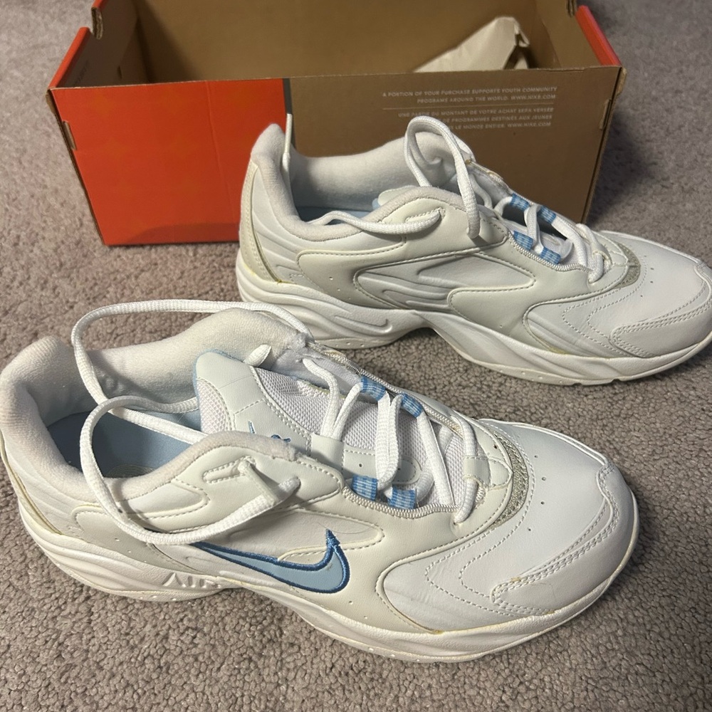 Nike White Sneakers with Blue Details